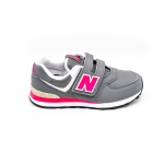 New Balance IV574GP1 scarpa bambina in nabuk grigio logo rosa chiusura con strappo
