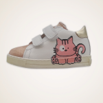 Falcotto GINGI VL scarpa bambina sneaker in pelle bianca stampa a forma di gatto doppio velcro