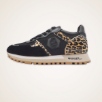 Liu-Jo BF2067TX078S1937 WONDER 25 scarpa donna sneaker stringata in pelle nera dettagli leopard