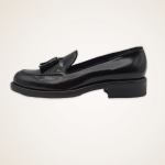 VSL 7328 scarpa donna modello mocassino in pelle nera lucida nappine applicate